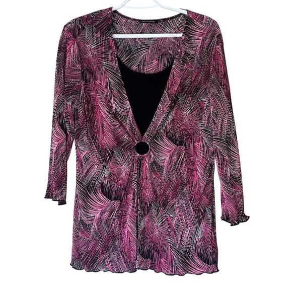 Notations Pink and Black 3/4 Sleeve Blouse Size Large - Picture 1 of 9
